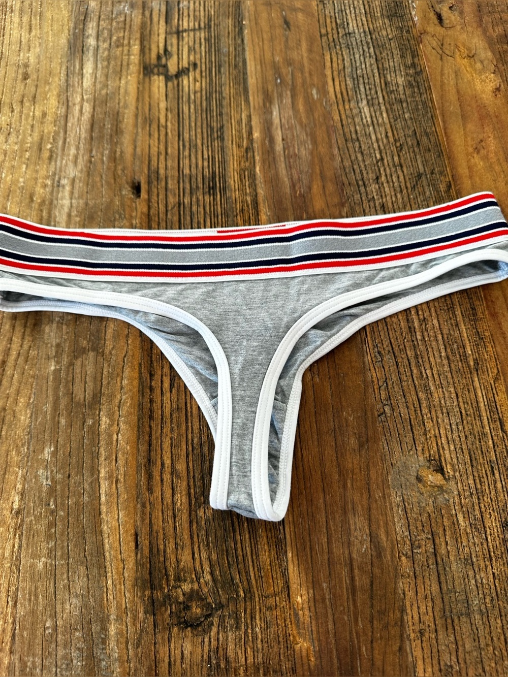 D&G Gray Bikini Panty with Red, Navy & White Striped Waistband - Picture 8 of 9